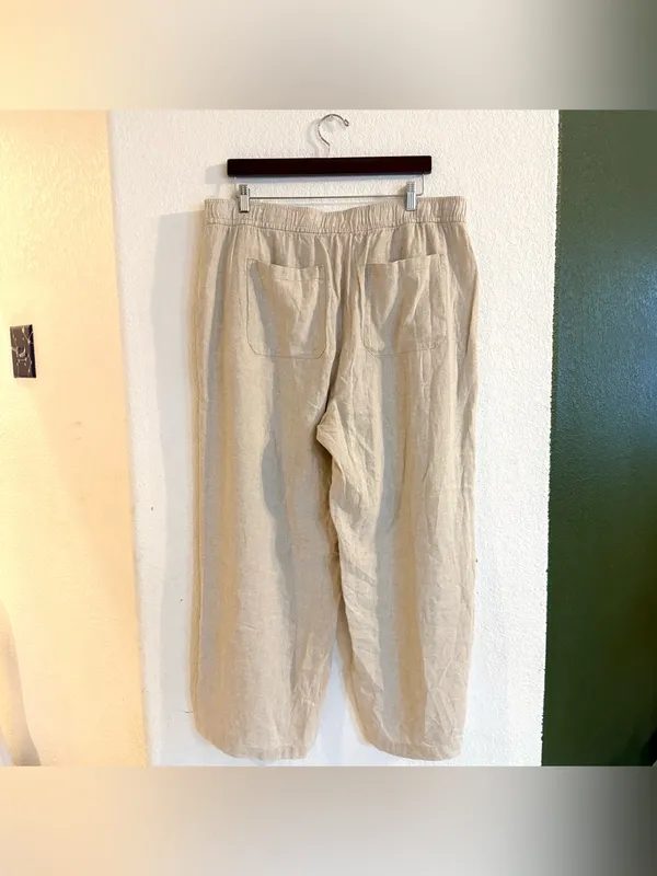 Old Navy Womens Pants Oatmeal Beige High Rise Wide Leg Linen Blend Size XL - Image 2