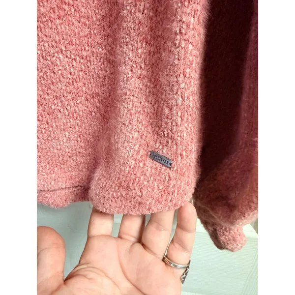 Hollister Womens Small Pink V-Neck Fuzzy Knit Balloon‎ Sleeve Sweater - Image 3