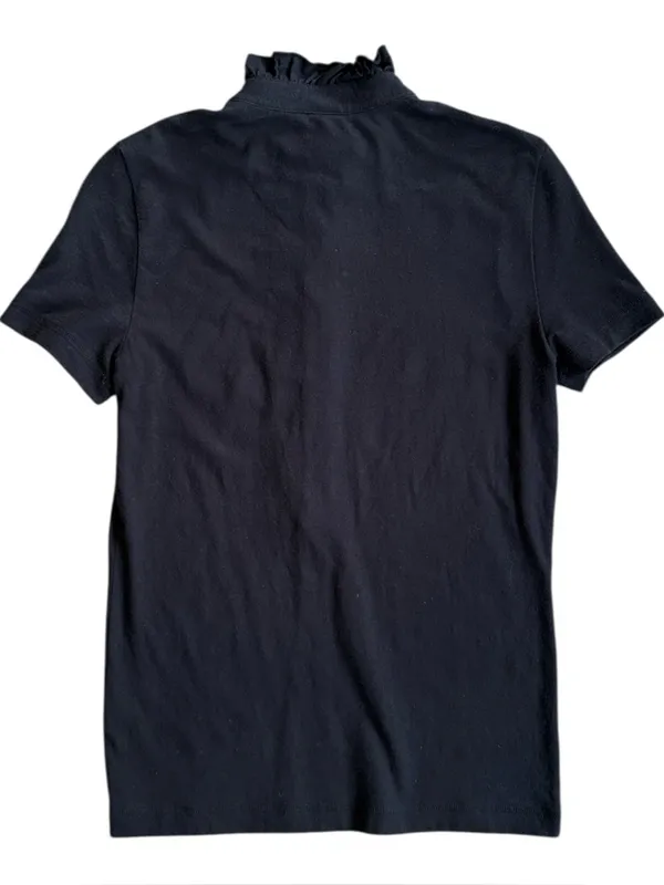 Tory Burch Pima Cotton Ruffle Logo Button Top Black Size Small - Image 6