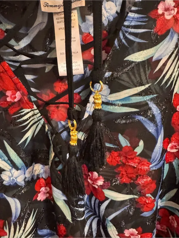 Tommy Bahama Midnight‎ Orchid Floral Lace-Up Swim Cover Up S/M - Image 5