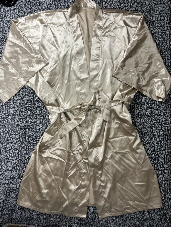 Luxury Gold Silky Satin minimalist getting ready robe with Waist Tie Size L - Image 2