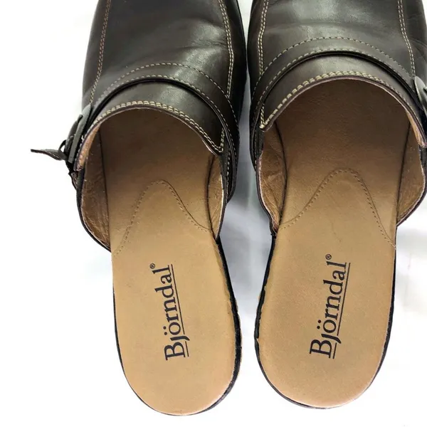 Björndal Brown Leather Kendall 136181 Slip On Clog Mule Wedge Shoe 9.5 Durable - Image 7