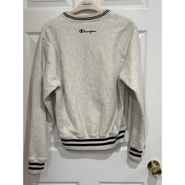 Champion Reverse Weave Sweatshirt Oatmeal Heather Striped Trim Women's Small‎ - Image 6