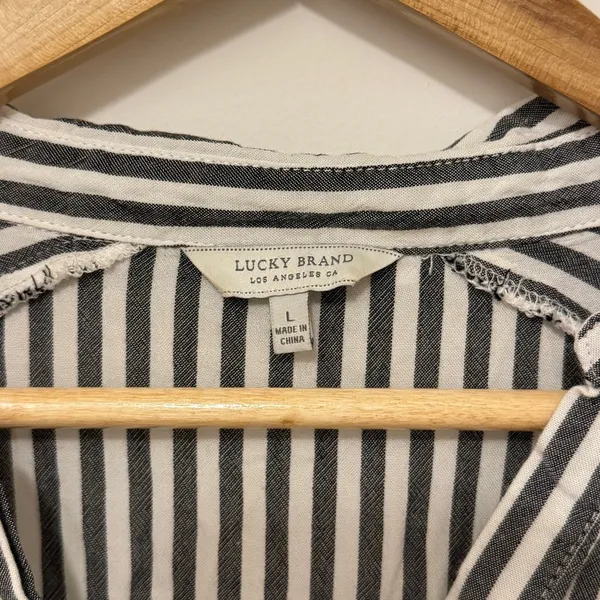 Lucky Brand Button Down Shirt Tunic Dress Size Large Striped Boho Beach Cover Up - Image 3