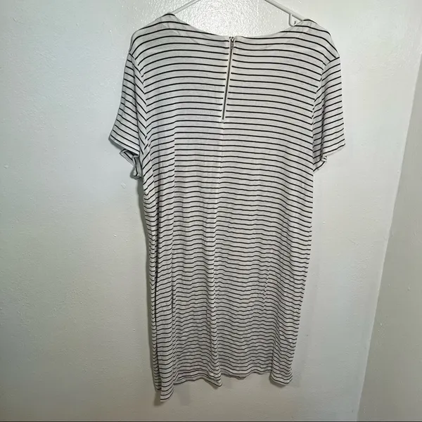 Merona Women's Size XXL T-Shirt Dress‎ Short Sleeve White Black Stripes Crewneck - Image 9
