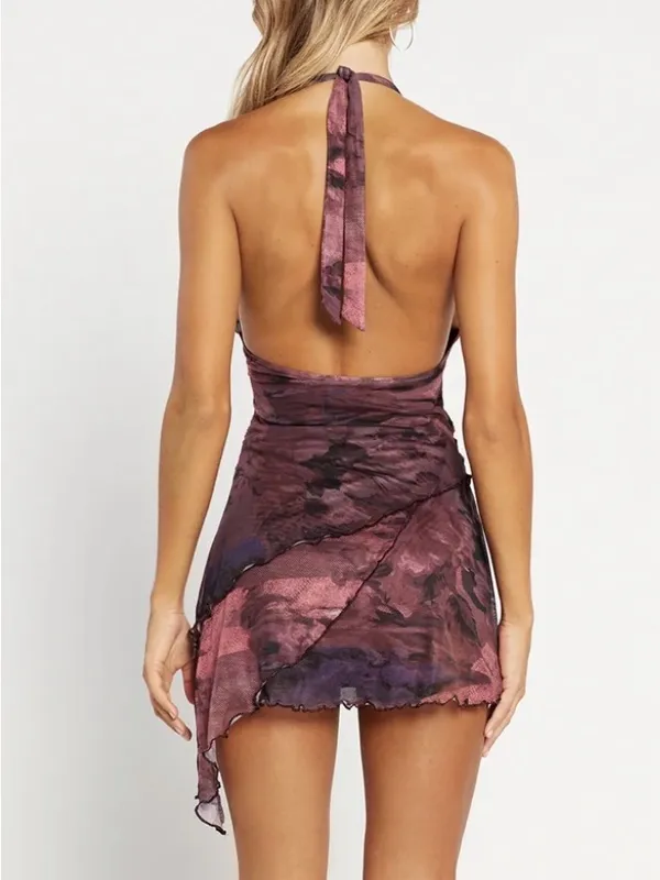 Tiger Mist Plum and Black Asymmetric Mini Skirt - Image 3