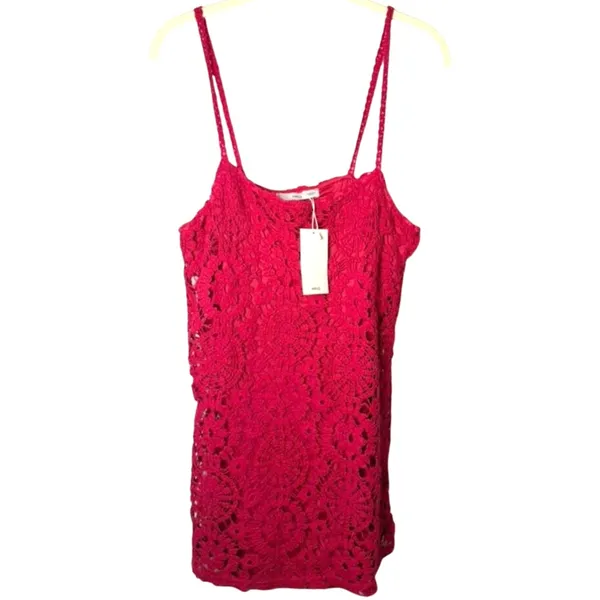 NWT MANGO Crochet Lace Minidress in Fuchsia Hot Pink sz. Medium - Image 3