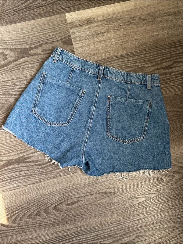 Zara Blue Denim Wrap-Front Fringe Skort Shorts - Image 5