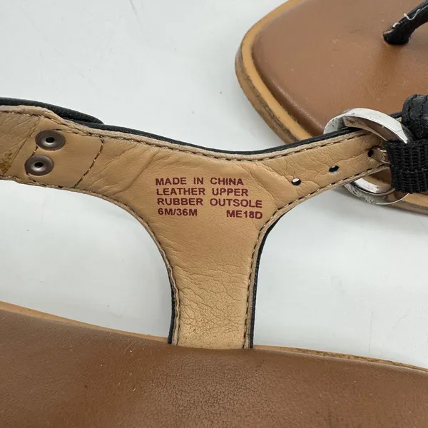 Michael Kors Women's MK Plate Logo Thong Flat Sandal Black Leather Size 6‎ - Image 3