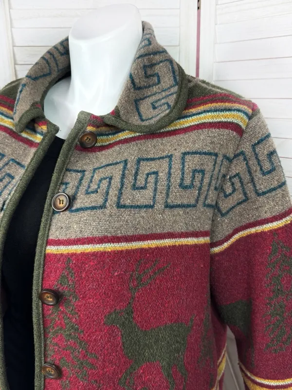 Vintage Ivy Wool Blend Blanket Jacket XL Lodge Print‎ Red Multi Western Gorpcore - Image 5
