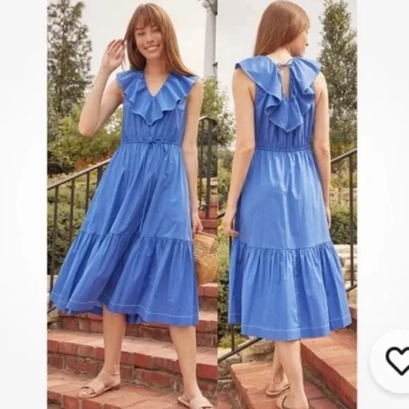 Summersalt Coastal Poplin Ruffle Neck Midi/Maxi Dress Blue - Image 2