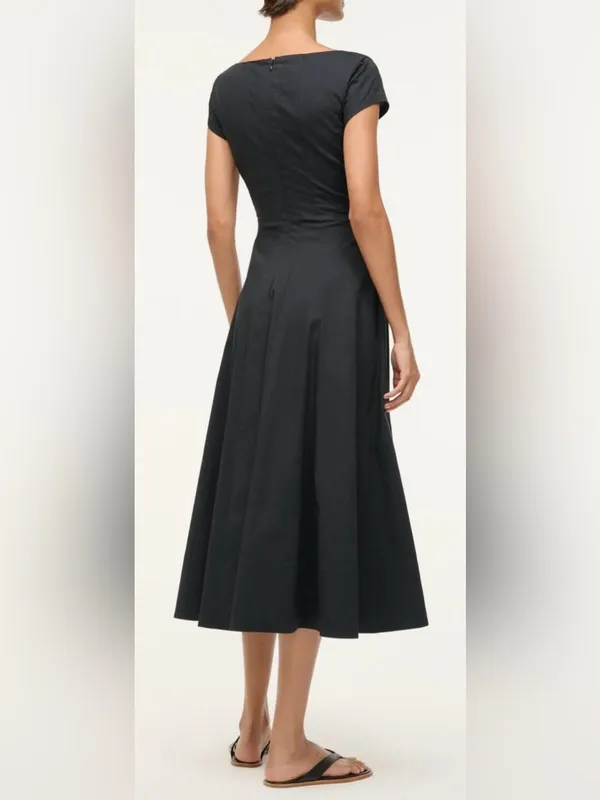 NEW STAUD Wells Stretch Cotton Fit & Flare black Midi Dress sz 4 - Image 2