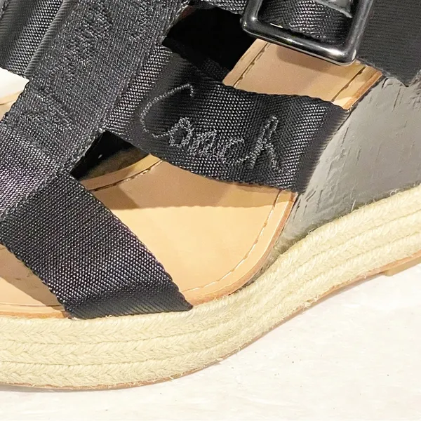 Coach Size 9.5 Black Maryanne Logo Platform Sandal Espadrille Cork Wedge Heels - Image 2