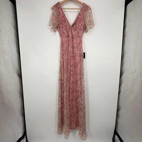 Lulus Floral Flutter Sleeve Maxi Dress XS Dreamiest Desires Garden Party Pink - Image 3