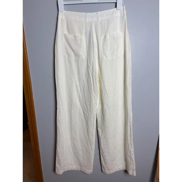Lulus Cream Linen Blend High Waisted Wide Leg Trousers Pants Size Medium NWT - Image 7