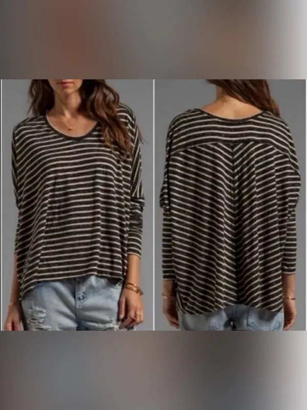 We The Free Striped Scoop Neck Long Dolman Sleeve Top M - Image 2