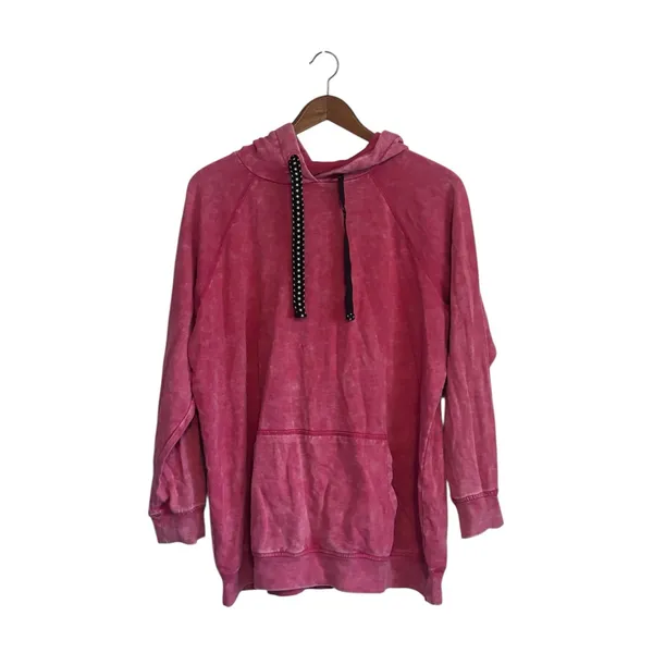 Torrid Plus Classic Fit Cozy Fleece Distressed Pink Drawstring Raglan Hoodie - Image 6