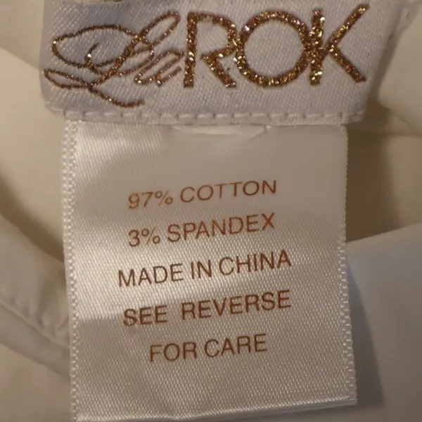 La Rok White Gold Button Shirt Womens‎ Size S Y2K Office Siren Cotton Stretch - Image 6