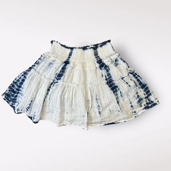 Surf‎ Gypsy Blue White Metallic Tie Dye Tiered Ruffled Mini Skirt Size M - Image 3