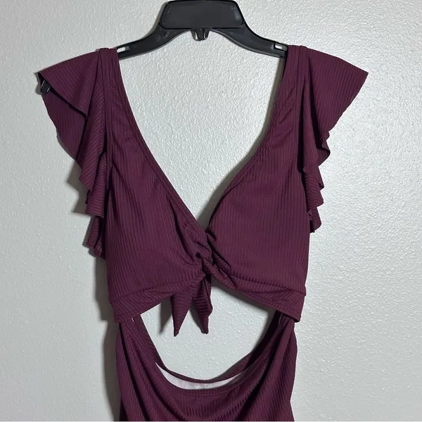 Charmo Women Maternity‎ Burgundy Ribbed Swimsuit One Piece size L - Image 7