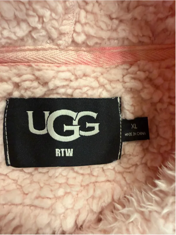 UGG Loyra Sherpa Hoodie Light Pink Plush Teddy Fleece Pullover Sweatshirt XL - Image 7