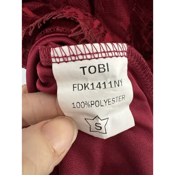 TOBI Burgundy Red Lace Sexy V Neck Mini Dress Size Small - Image 10