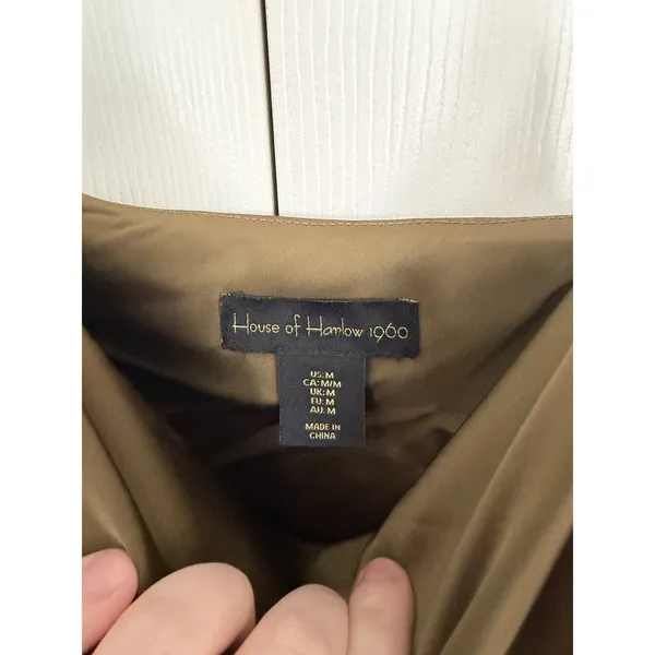 House of Harlow 1960 Olive Green Braided Strap Satin Mini Dress - Image 4