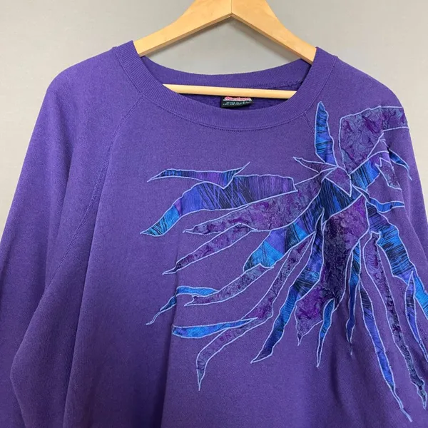 Vintage Sweatshirt Abstract Applique Pattern Small FLAWS Women Plus‎ Size XXXL - Image 4