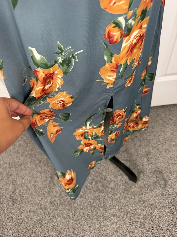 Lulus Floral Cutout Tie Front Midi Dress Blue Orange Sz S NWOT - Image 6