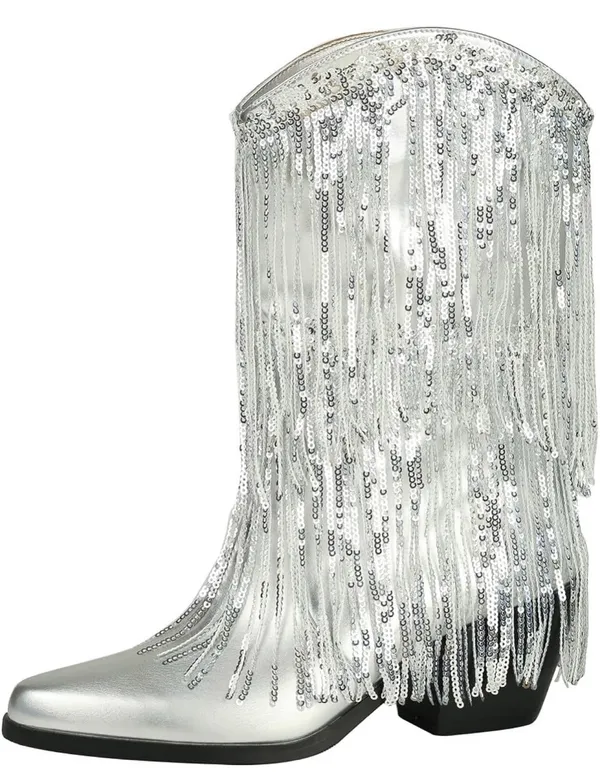 Silver Cowboy Boots Size 12 - Image 2