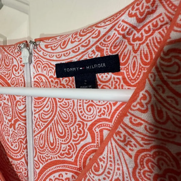 Tommy Hilfiger Paisley Print Dress‎ Sleeveless Coral White A Line Career Flare 2 - Image 2