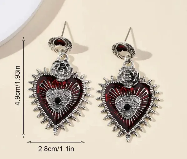Gothic Punk Love Blood Silver/Red Color Eye Rose Dangle Alloy Drop Earrings - Image 7