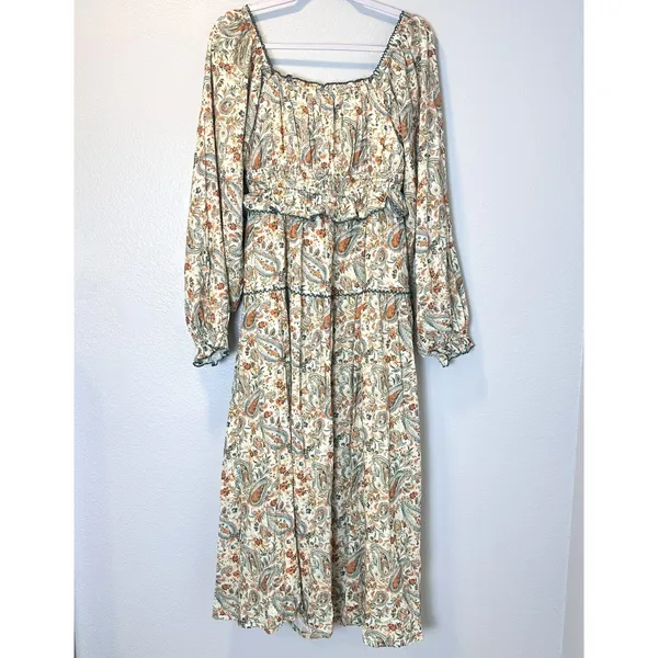 Listicle Size-M-L Maxi Dress Paisley Smocked Tiered Cream Cotton - Image 15