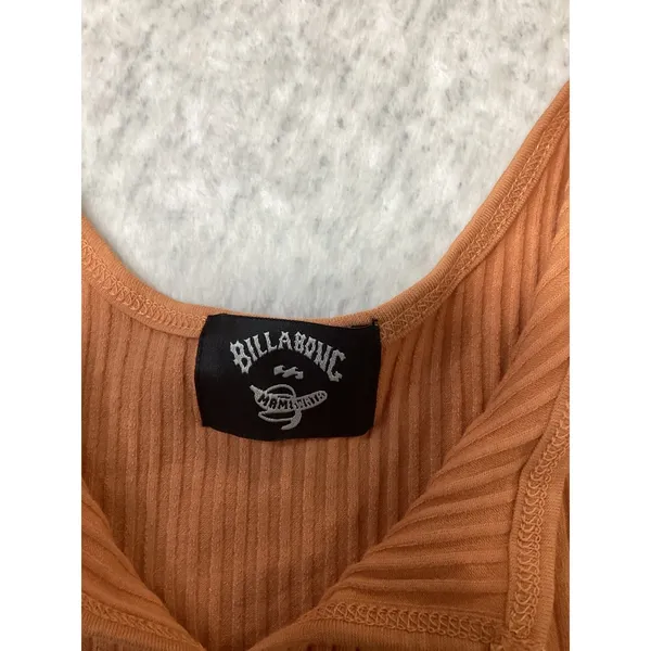 Billabong Womens Ribbed Notch Neck Lettuce Hem Tank Top Orange Large - Image 2
