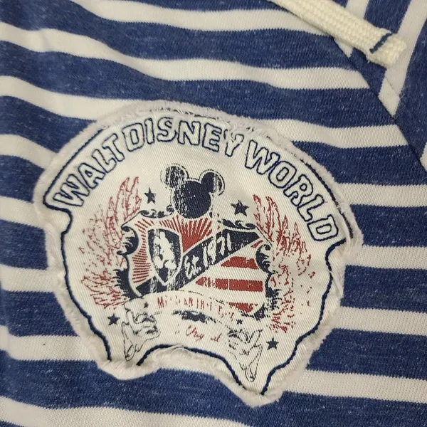 Walt Disney‎ Parks White & Blue Striped Pullover Hoodie Sweatshirt Size Small - Image 2