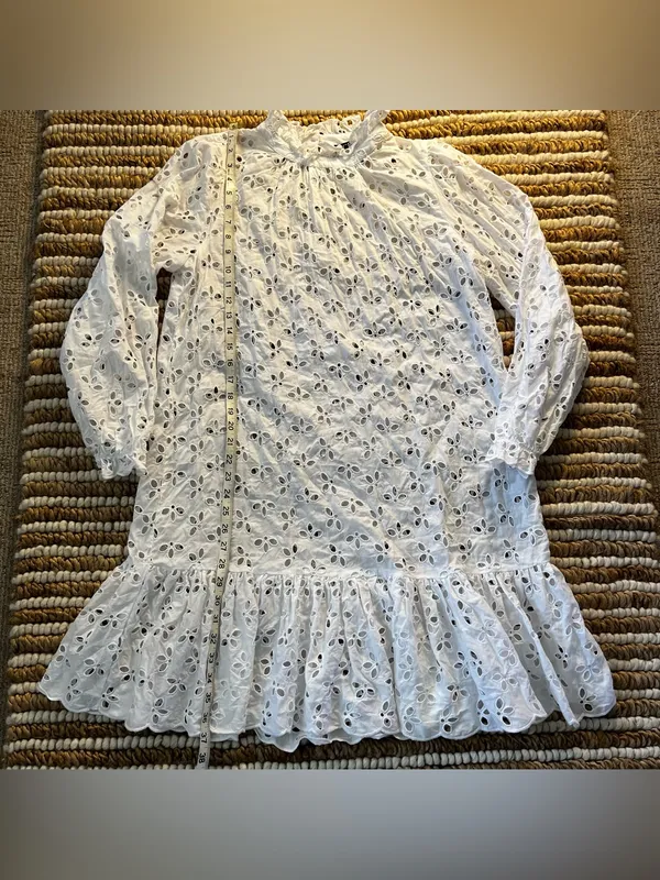 J. Crew White Long Sleeve Eyelet Ruffle Dress - Image 3