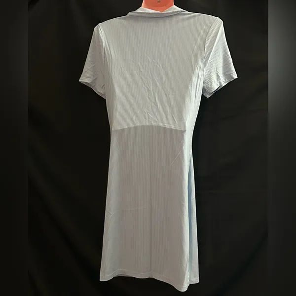 Love Tree Women Form Fitting Light Blue Collared Short Sleeve Textured Dress LG - Image 2