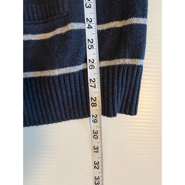 Hollister Women's Striped Y2K Cardigan‎ Sweater M Navy Blue White Rabbit Hair - Image 6