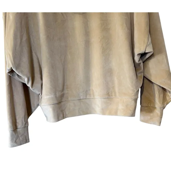 American Eagle Hoodie Velour Pale Yellow SZ Med Kangaroo Pocket Cropped Dolman - Image 6