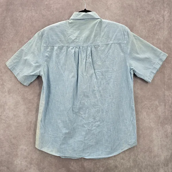 Blue Button Up Floral Embroidered Short Sleeve Vintage Y2K Short Top M Medium‎ - Image 2