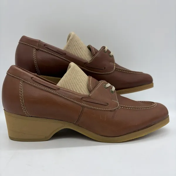 NWOB Vtg Musebeck Womens 7 C/A Shoes Boat Wedge "All Seasons" Brown Leather USA - Image 2