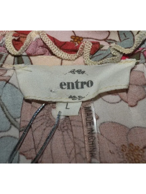 Entro Floral Blouse Womens Large 100% Rayon Boho Peasant V Neck Retro Mums - Image 9
