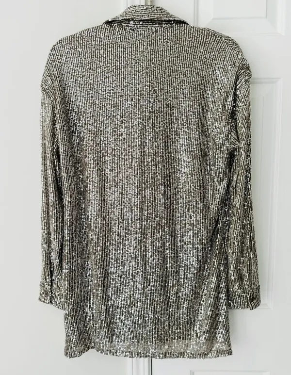 Flat White Sequin Tunic Dress, Size XS - Image 12