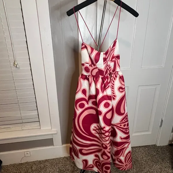 ASOS DESIGN Pink Abstract Floral Strappy Midi Dress Size 4‎ Sweetheart Neckline - Image 2