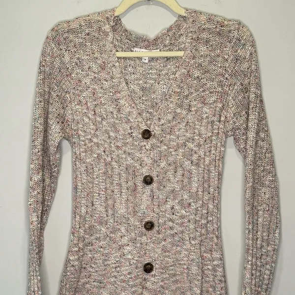 All The Ways Knit Speckled A-line Long Sleeve Mini Dress Medium Dusty Pink Beige - Image 3