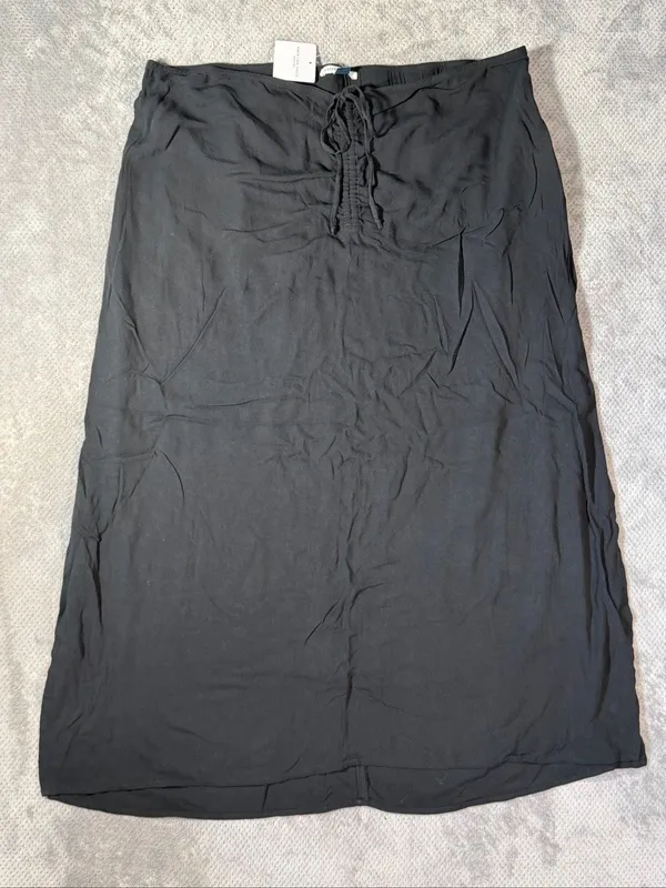 American Eagle Black Maxi Skirt XXL NEW Ruched Tie Front Side Slits Goth Boho - Image 2