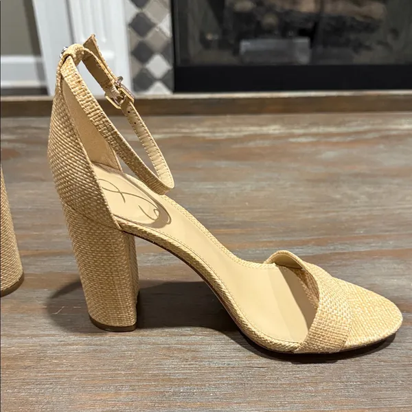 Sam‎ Edelman Yaro Block Heel Sandals 9.5W New Nude Raffia Textured - Image 6