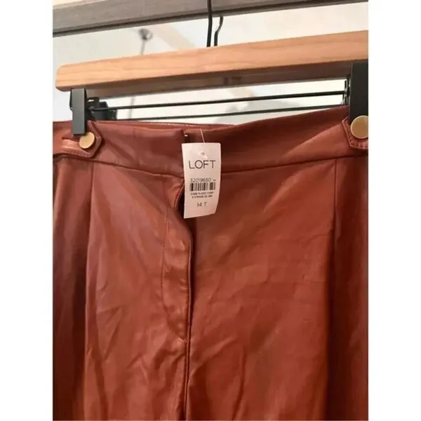 LOFT Tall Size 14 Faux Leather Pants Brown Button Tab NWT $89 - Image 2