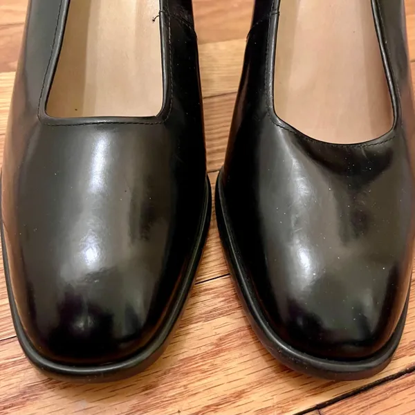 Jacqueline Ferrar Vintage Black Leather Block Heel Pumps Square Toe Shoes 8.5M - Image 4