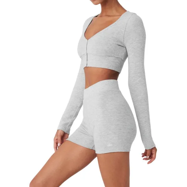 alo Alolux Cropped Me Time Cardigan *Athletic Heather Grey - Image 5